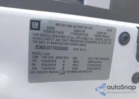 2009 Chevrolet Equinox Sport from USA, damaged, VIN 2CNDL037796250062